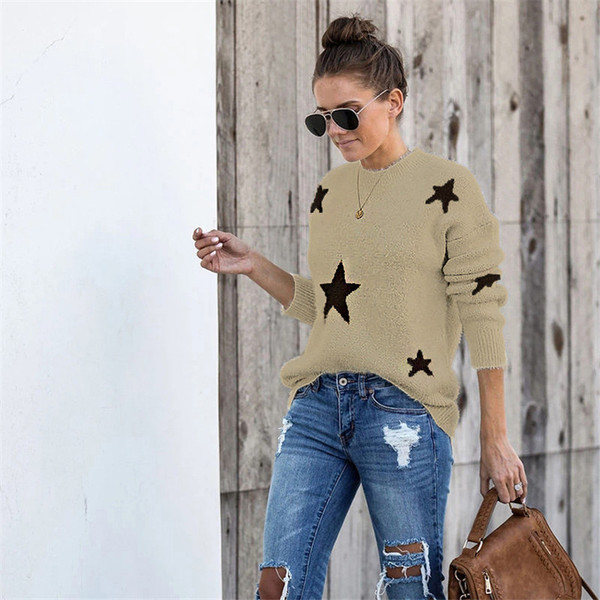 Pulover casual de dama din puf cu decolteu oval