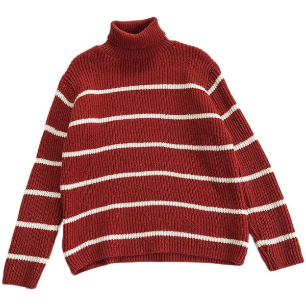 Ριγέ γυναικείο πουλόβερ με υψηλό γιακά