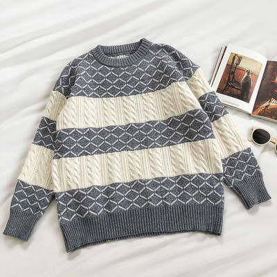 Νέο μοντέλο γυναικείο ριγέ πουλόβερ με στρογγυλή λαιμόκοψη