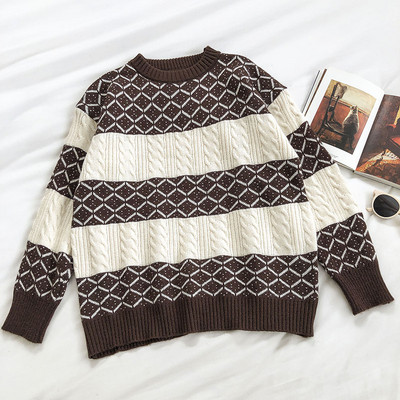 Νέο μοντέλο γυναικείο ριγέ πουλόβερ με στρογγυλή λαιμόκοψη