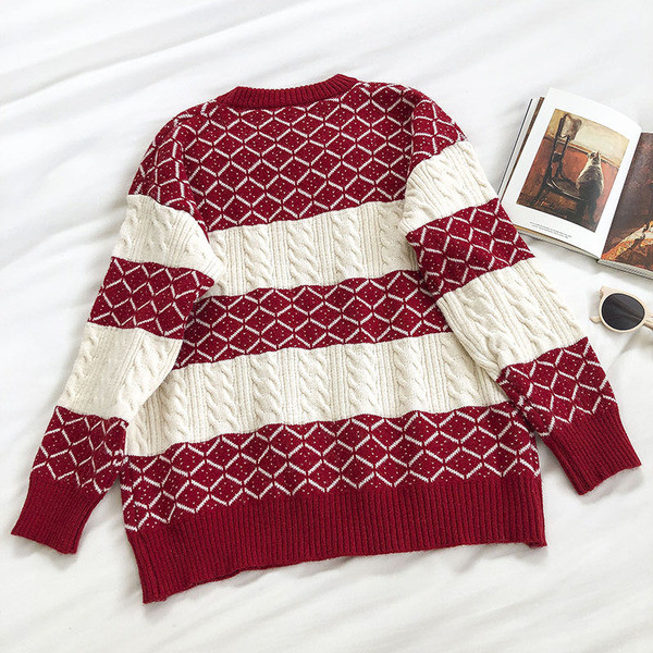 Νέο μοντέλο γυναικείο ριγέ πουλόβερ με στρογγυλή λαιμόκοψη