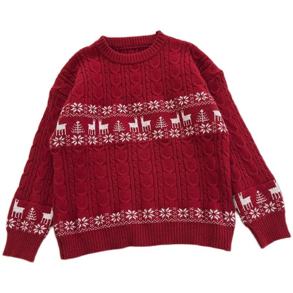 Νέο μοντέλο γυναικείο πουλόβερ με Χριστουγεννιάτικα μοτίβα  με στρογγυλή λαιμόκοψη