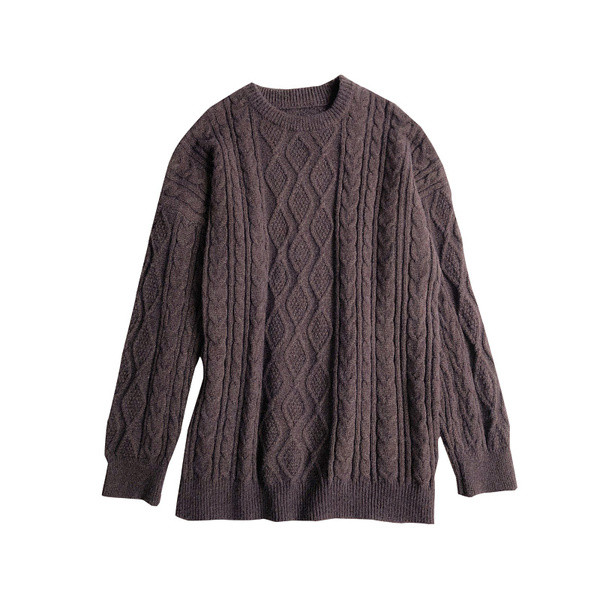 Πλεκτό γυναικείο πουλόβερ με οβάλ ντεκολτέ και μακριά μανίκια