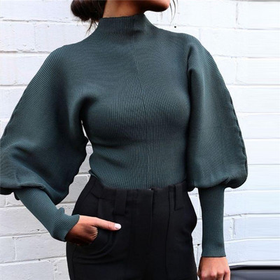Νέο μοντέλο γυναικείο πουλόβερ με ψηλό γιακά και φαρδιά μανίκια