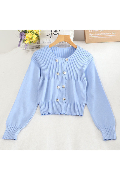 Nööpide ja ümara kaelusega naiste kampsun