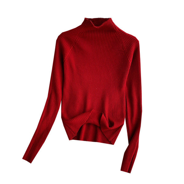 Γυναικείο λεπτό πλεκτό πουλόβερ με ψηλό γιακά και μακριά μανίκια