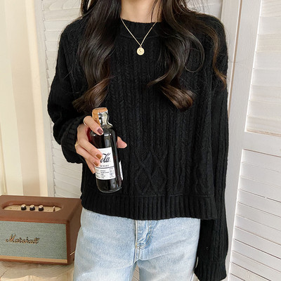 Casual γυναικείο πουλόβερ με στρογγυλό ντεκολτέ φαρδύ  μοντέλο