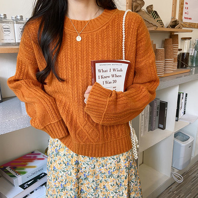 Casual γυναικείο πουλόβερ με στρογγυλό ντεκολτέ φαρδύ  μοντέλο