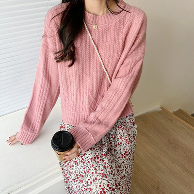 Casual γυναικείο πουλόβερ με στρογγυλό ντεκολτέ φαρδύ  μοντέλο