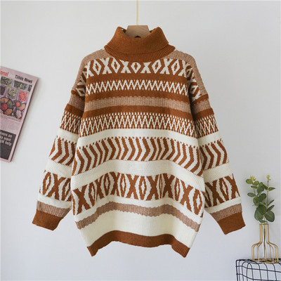 Naiste kõrge krae ja mustriga kampsun