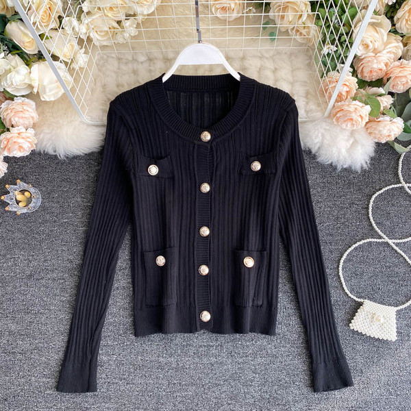 Naiste kardigan kuldsete nööpide ja taskutega