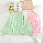 Νέο μοντέλο γυναικείο πουλόβερ με κρόσια και στρογγυλή λαιμόκοψη