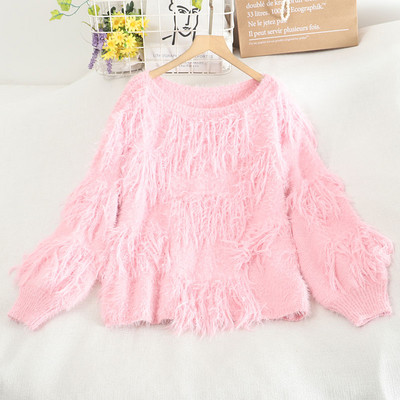 Νέο μοντέλο γυναικείο πουλόβερ με κρόσια και στρογγυλή λαιμόκοψη