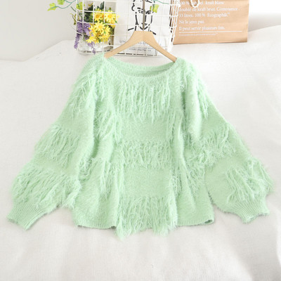 Νέο μοντέλο γυναικείο πουλόβερ με κρόσια και στρογγυλή λαιμόκοψη