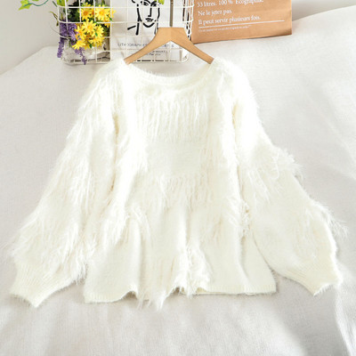 Νέο μοντέλο γυναικείο πουλόβερ με κρόσια και στρογγυλή λαιμόκοψη