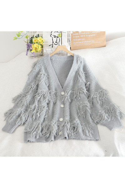 Νέο μοντέλο γυναικείο πουλόβερ με κρόσια και στρογγυλή λαιμόκοψη