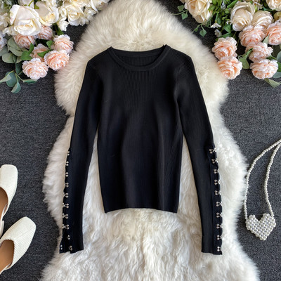 Γυναικείο casual πουλόβερ από λεπτό πλέξιμο με μεταλλικό στοιχείο