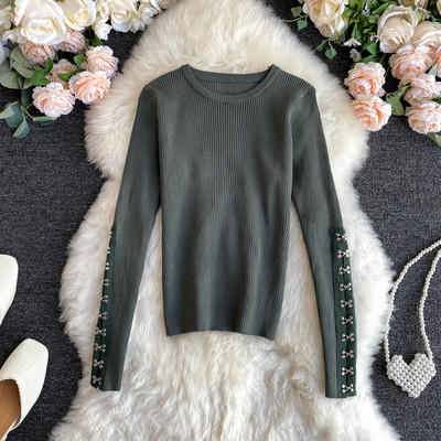 Γυναικείο casual πουλόβερ από λεπτό πλέξιμο με μεταλλικό στοιχείο