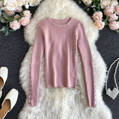 Γυναικείο casual πουλόβερ από λεπτό πλέξιμο με μεταλλικό στοιχείο