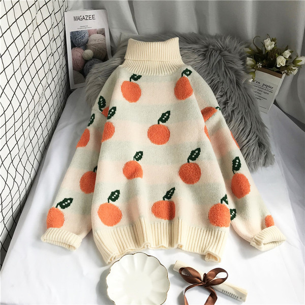 Γυναικείο πουλόβερ μοντέρνο με ψηλό κολάρο και σχέδιο