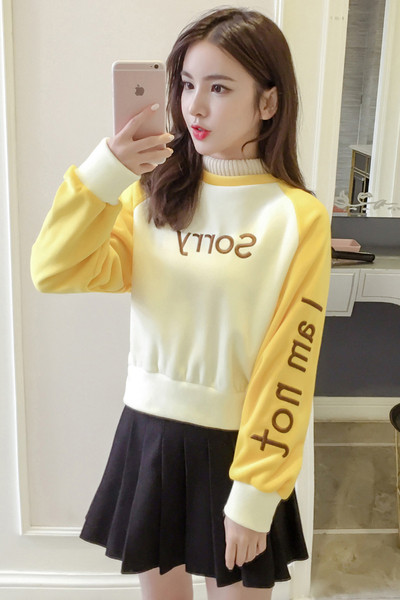 Γυναικείο casual πουλόβερ με επιγραφή και ψηλό γιακά