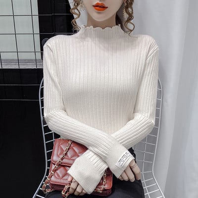 Casual γυναικείο πουλόβερ από λεπτό πλέξιμο με ψηλό γιακά
