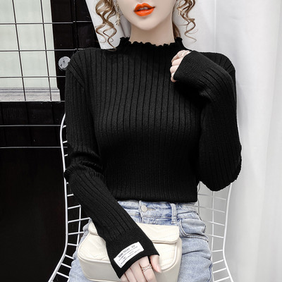 Casual γυναικείο πουλόβερ από λεπτό πλέξιμο με ψηλό γιακά