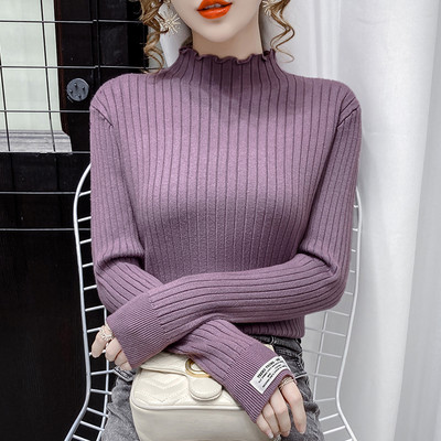 Casual γυναικείο πουλόβερ από λεπτό πλέξιμο με ψηλό γιακά