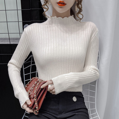 Casual γυναικείο πουλόβερ από λεπτό πλέξιμο με ψηλό γιακά