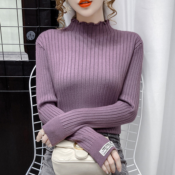 Casual γυναικείο πουλόβερ από λεπτό πλέξιμο με ψηλό γιακά