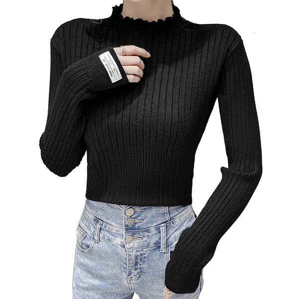 Casual γυναικείο πουλόβερ από λεπτό πλέξιμο με ψηλό γιακά