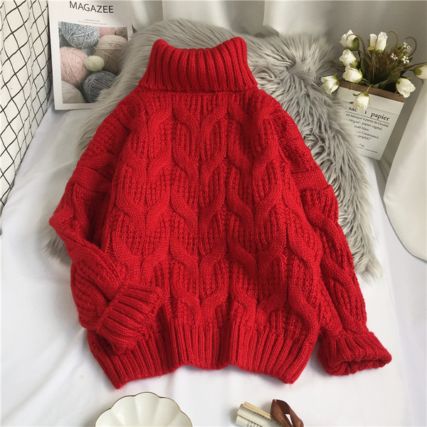 Νέο μοντέλο γυναικείο πουλόβερ με υψηλό  γιακά και μακριά μανίκια