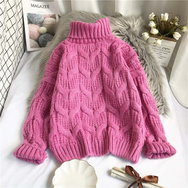 Νέο μοντέλο γυναικείο πουλόβερ με υψηλό  γιακά και μακριά μανίκια