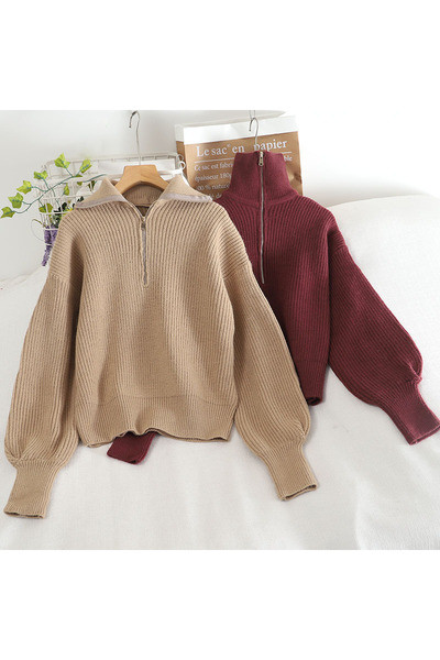 Πουλόβερ casual με ψηλό γιακά και φερμουάρ