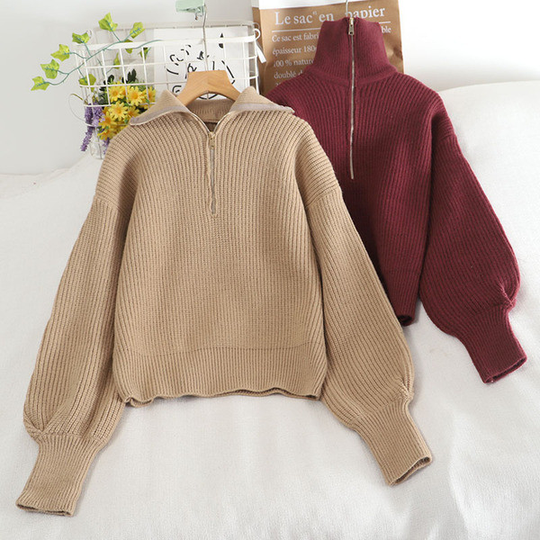 Πουλόβερ casual με ψηλό γιακά και φερμουάρ