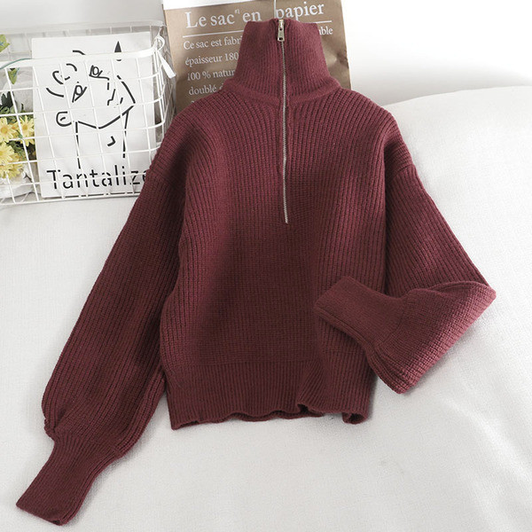 Πουλόβερ casual με ψηλό γιακά και φερμουάρ