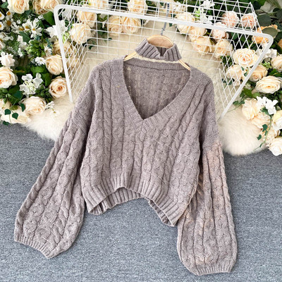 Γυναικείο χειμερινό πουλόβερ με φαρδιά μανίκια