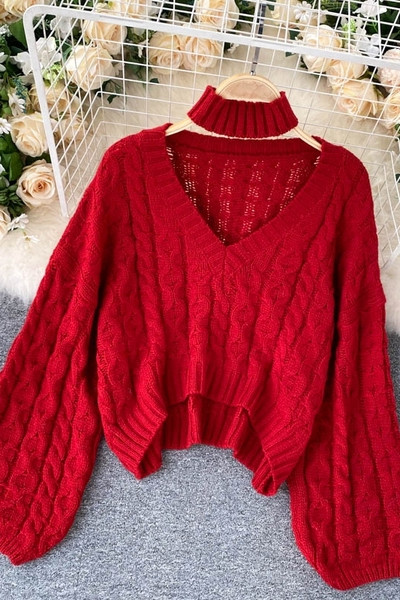 Γυναικείο χειμερινό πουλόβερ με φαρδιά μανίκια