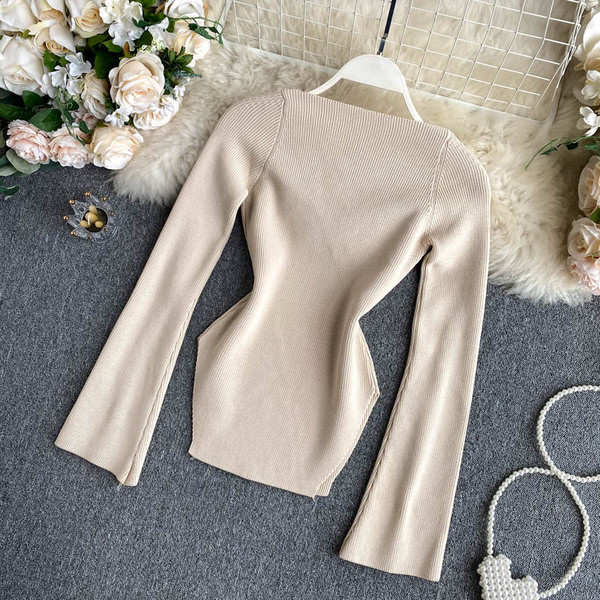 Γυναικείο πλεκτό λεπτό πουλόβερ 