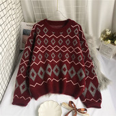 Casual γυναικείο πουλόβερ με στρογγυλή λαιμόκοψη και μοτίβο