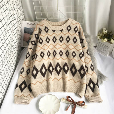 Casual γυναικείο πουλόβερ με στρογγυλή λαιμόκοψη και μοτίβο