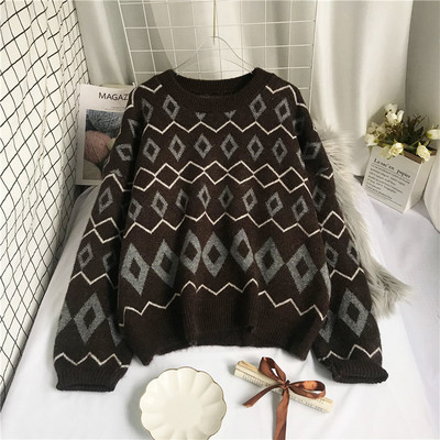 Casual γυναικείο πουλόβερ με στρογγυλή λαιμόκοψη και μοτίβο