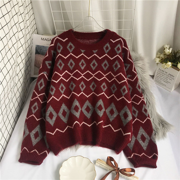 Casual γυναικείο πουλόβερ με στρογγυλή λαιμόκοψη και μοτίβο