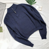 Γυναικείο πουλόβερ με ψηλό γιακά και φερμουάρ σε μπλε χρώμα