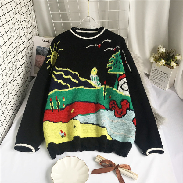 Uut mudelit ümara kaelusega ja mustriga naiste kampsun