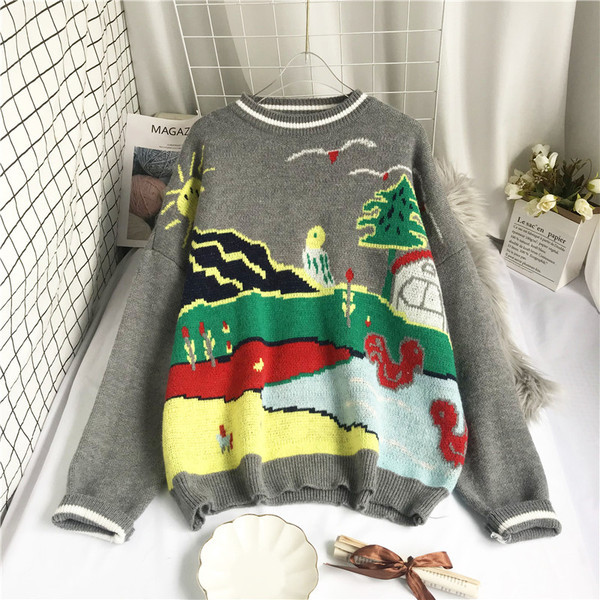 Uut mudelit ümara kaelusega ja mustriga naiste kampsun