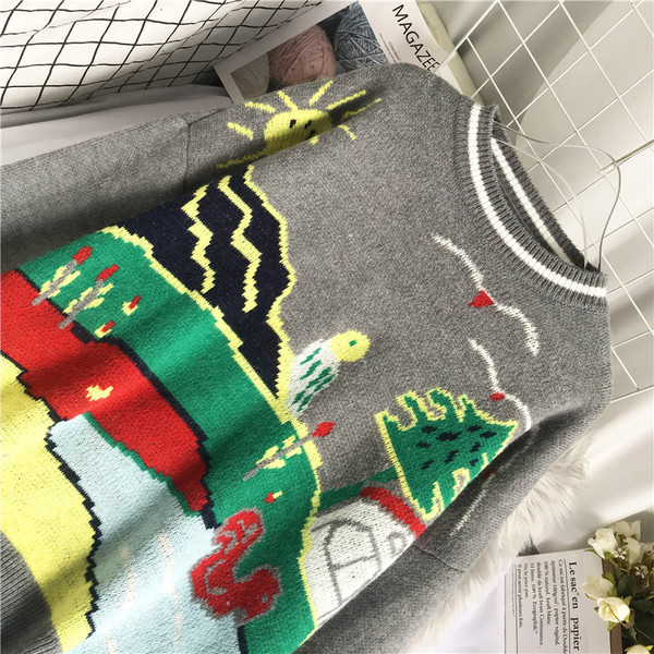 Uut mudelit ümara kaelusega ja mustriga naiste kampsun