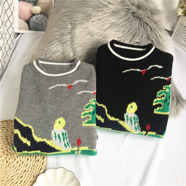 Uut mudelit ümara kaelusega ja mustriga naiste kampsun