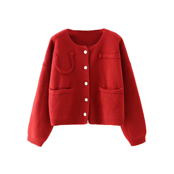 Γυναικεία ζακέτα  casual με κουμπιά και τσέπες σε μπεζ χρώμα 