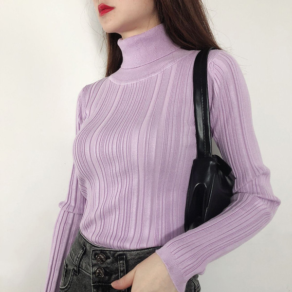 Γυναικείο πουλόβερ με ψηλό κολάρο και μακριά μανίκια σε διάφορα χρώματα